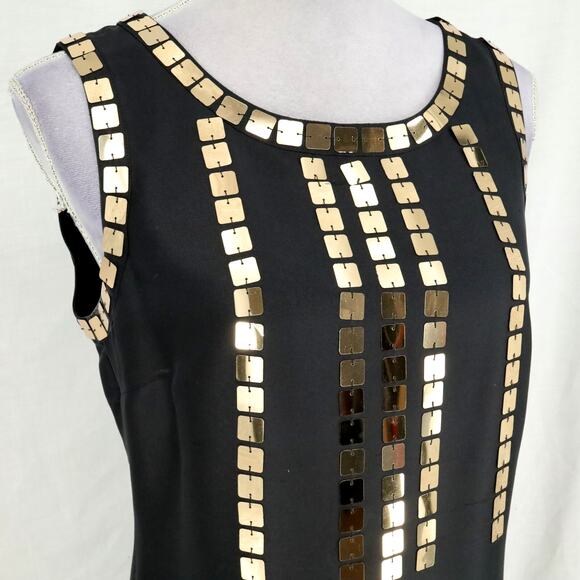 Tory Burch Dress Womens 6 Black Silk Gold Sequins Lined Formal Wedding lbd - Picture 6 of 14